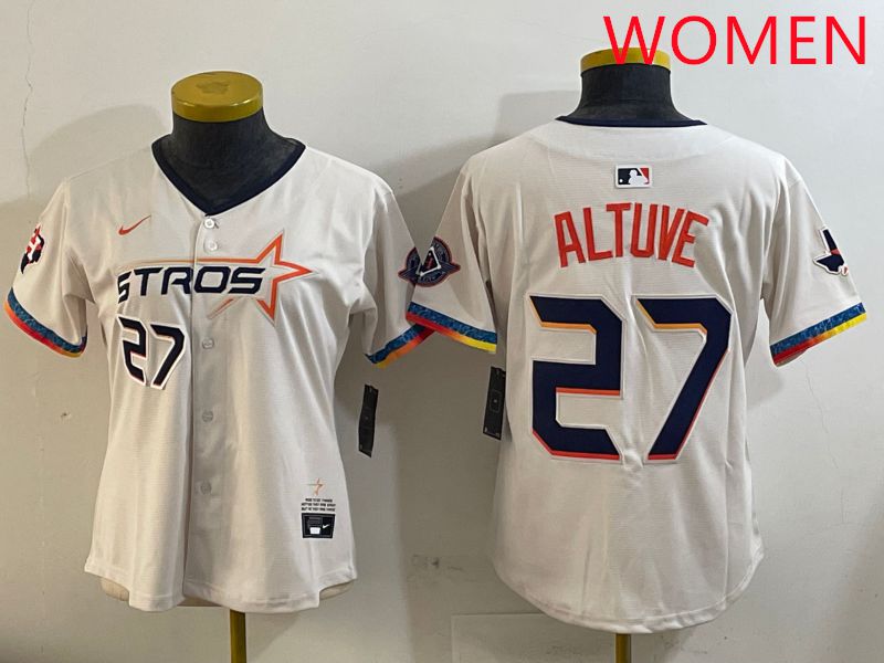Women Houston Astros #27 Altuve Cream Fourth generation Joint Name Nike 2025 MLB Jersey style 4->women mlb jersey->Women Jersey